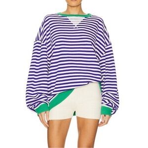 FREE PEOPLE Classic Striped Oversized Crewneck / Sand Dollar Combo